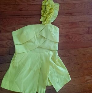 One-Shoulder Floral Strap Lime Green Top